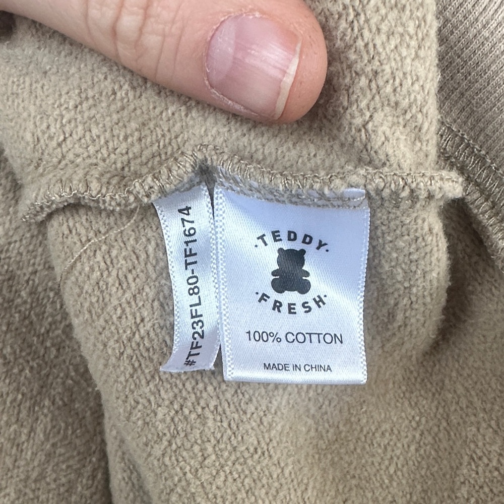Teddy Fresh Tan Hoodie with Bear Ears Zip Up Beige Mens Unisex Size Large - Picture 9 of 9